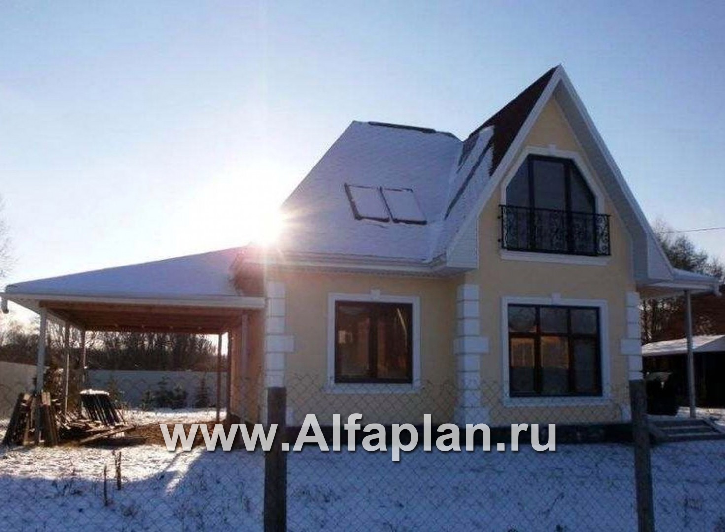 «Летний вечер» - проект дома с мансардой из газоблоков,  с нaвесом на 2 авто - дизайн дома №2