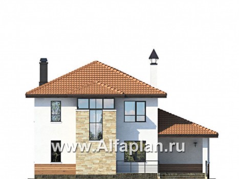 Проекты домов Альфаплан - «Драйв»- дом с высокой гостиной и  террасой - превью фасада №4