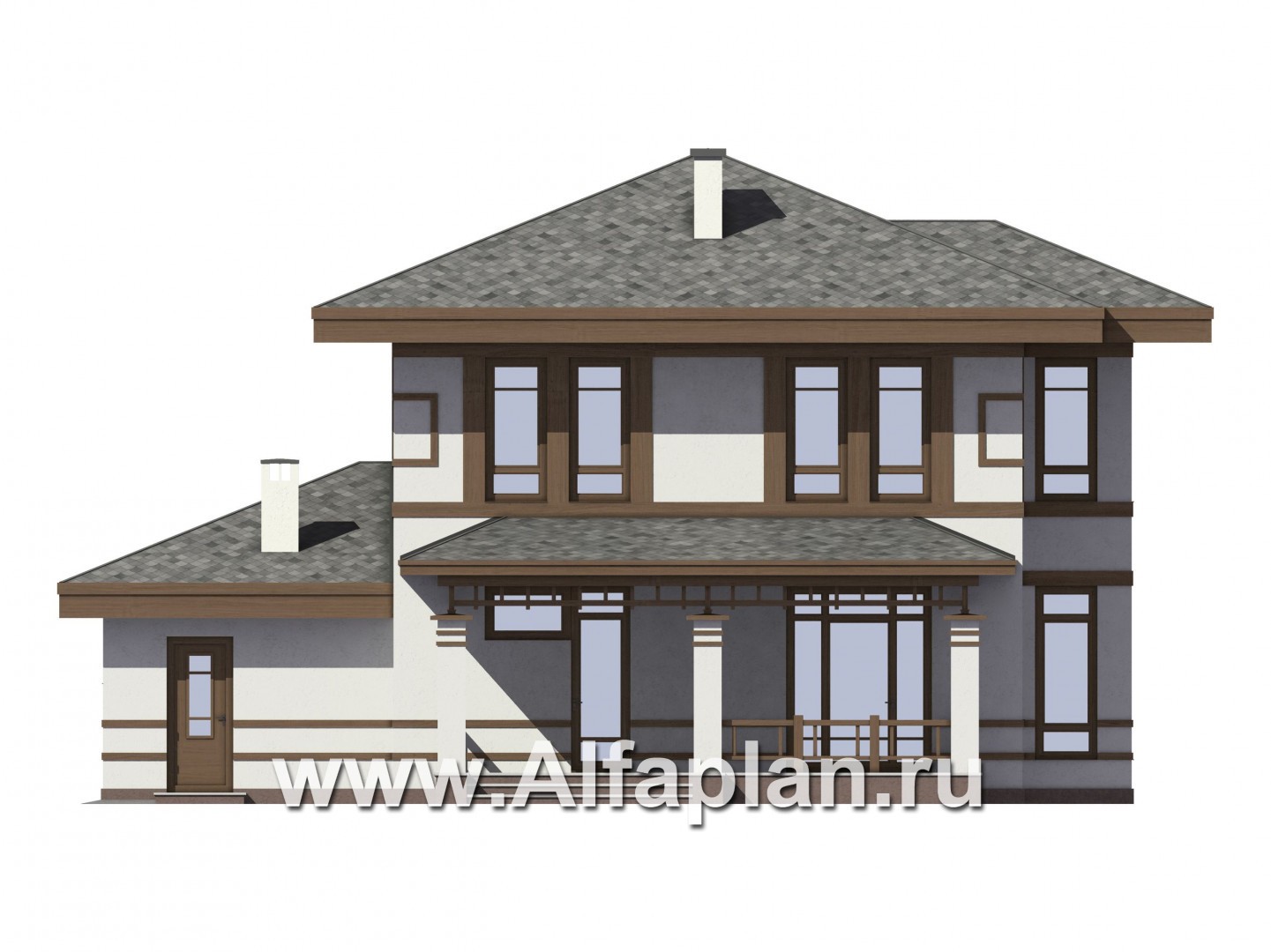 Проекты домов Альфаплан - Двухэтажный коттедж в восточном стиле с гаражом - изображение фасада №3