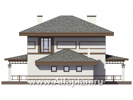 Проекты домов Альфаплан - Двухэтажный коттедж в восточном стиле с гаражом - превью фасада №4