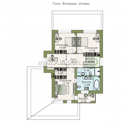 «Ирида» - проект двухэтажного дома с балконом и с террасой, планировка с кабинетом на 1 эт, с гаражом на 2 авто - превью план дома