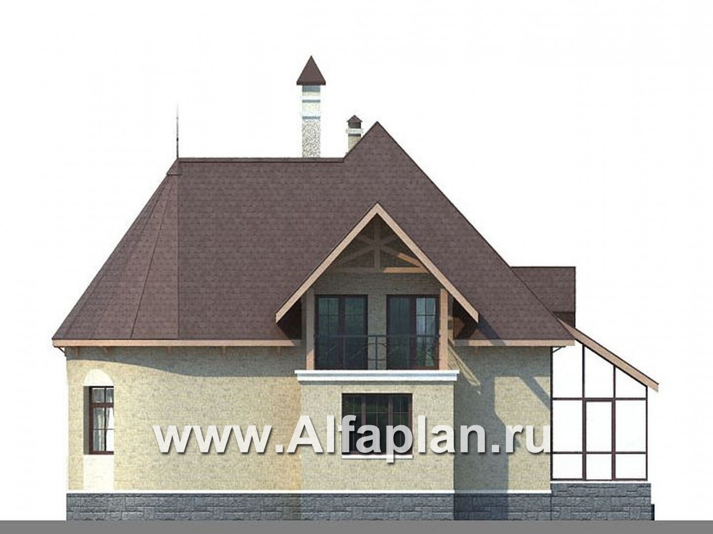 Проекты домов Альфаплан - «Авалон» - коттедж с полукруглым эркером - изображение фасада №2