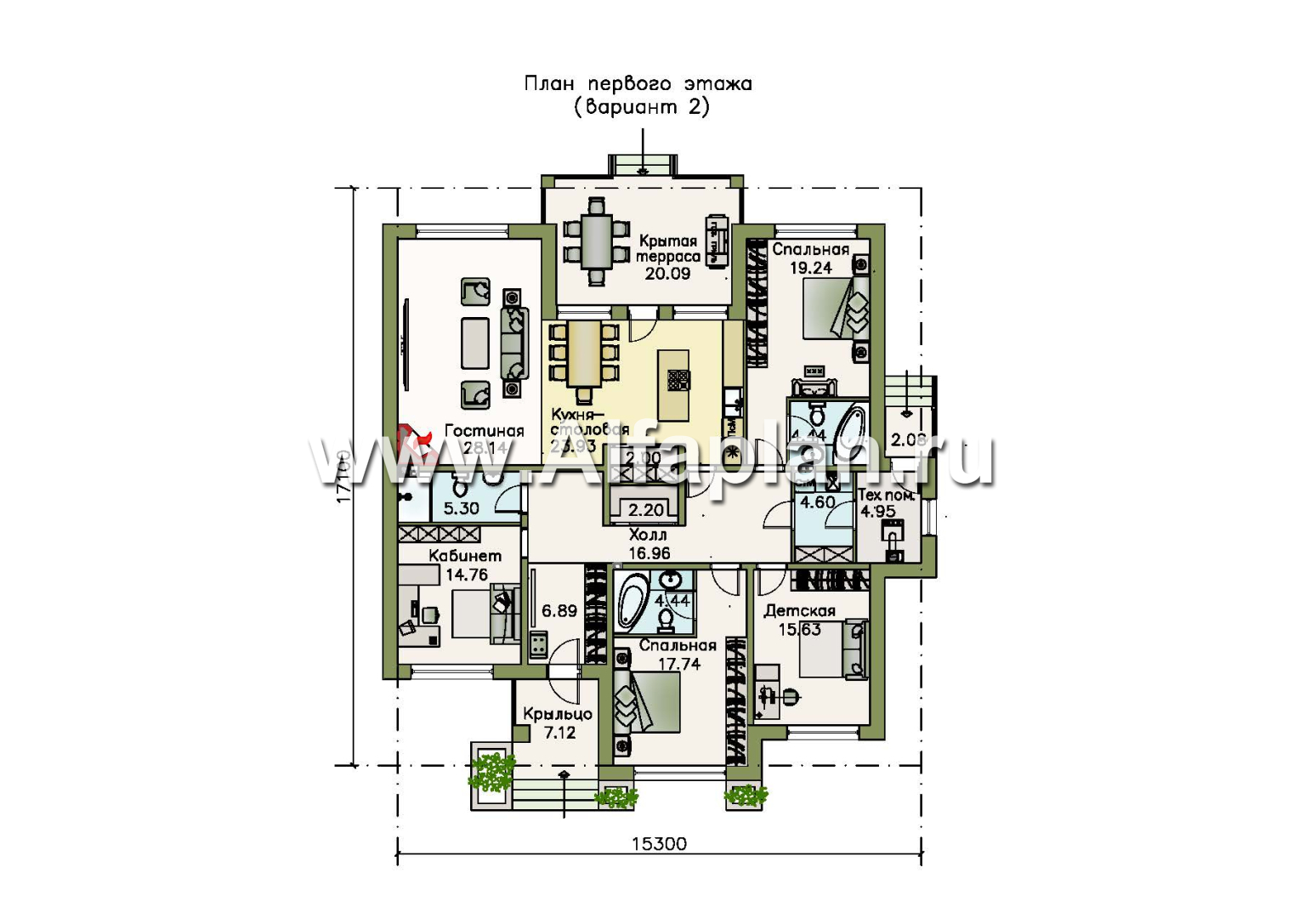 Проекты домов Альфаплан - «Калипсо» - комфортабельный одноэтажный дом c террасой - изображение плана проекта №2