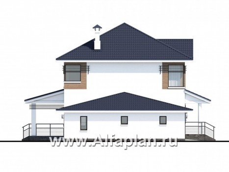 Проекты домов Альфаплан - «Рассвет» - коттедж с эффектными угловыми окнами, гаражом и верандой - превью фасада №3