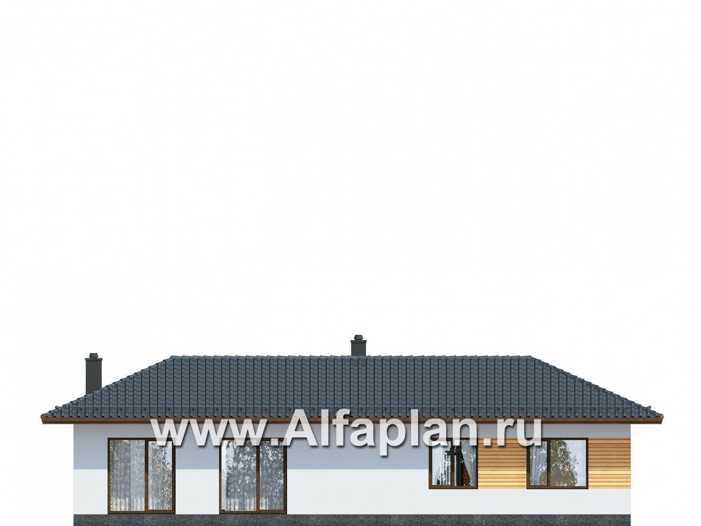 Проекты домов Альфаплан - Одноэтажный загородный дом - изображение фасада №3