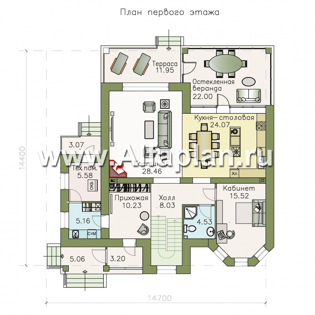 Проекты домов Альфаплан - «Амадей» - изысканный коттедж с  комфортной планировкой - изображение плана проекта №1
