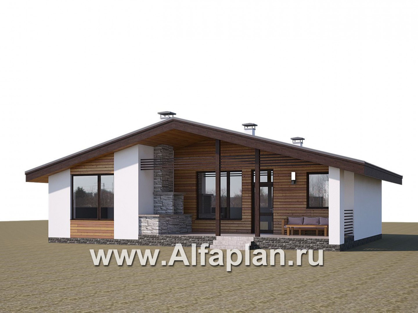 Проекты домов Альфаплан - «Альфа» - небольшой каркасный коттедж с двумя спальнями - дополнительное изображение №1