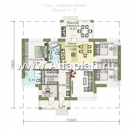 Проекты домов Альфаплан - «Безоблачный» - экономичный одноэтажный дом (дача) - превью плана проекта №1