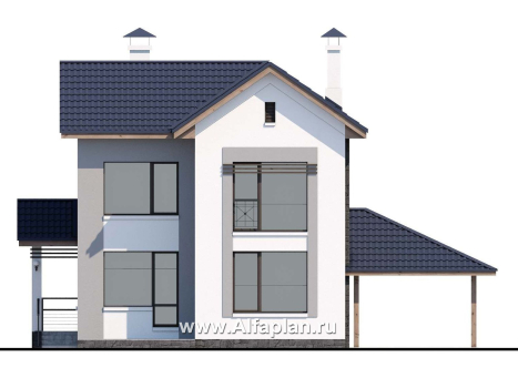 Проекты домов Альфаплан - «Каюткомпания» - экономичный дом для небольшой семьи с навесом для машины - превью фасада №4
