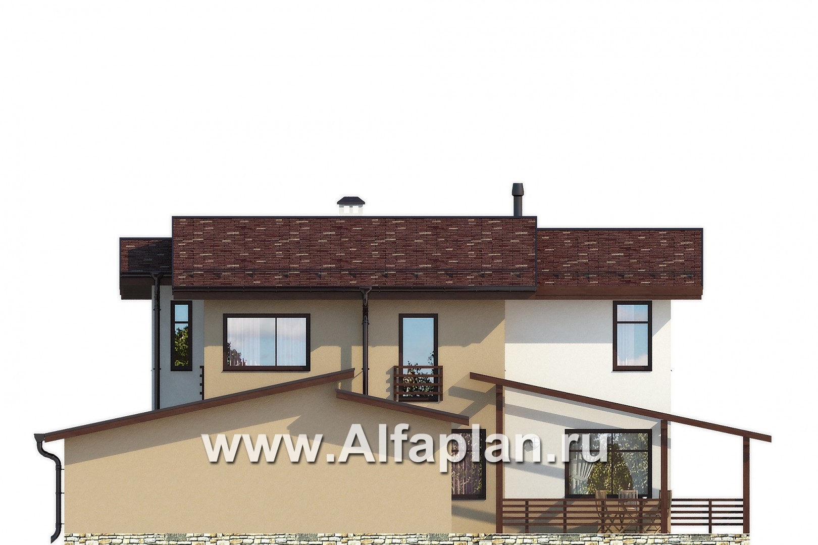Проекты домов Альфаплан - Современный каркасный дом с навесом для машины - изображение фасада №3