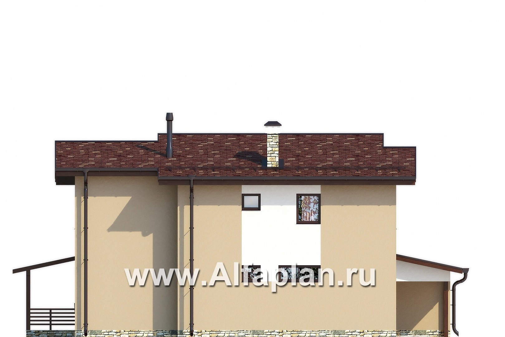 Проекты домов Альфаплан - Современный каркасный дом с навесом для машины - изображение фасада №4