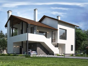 Проекты домов Альфаплан - Коттедж с эффектными фасадами и планировкой - превью основного изображения
