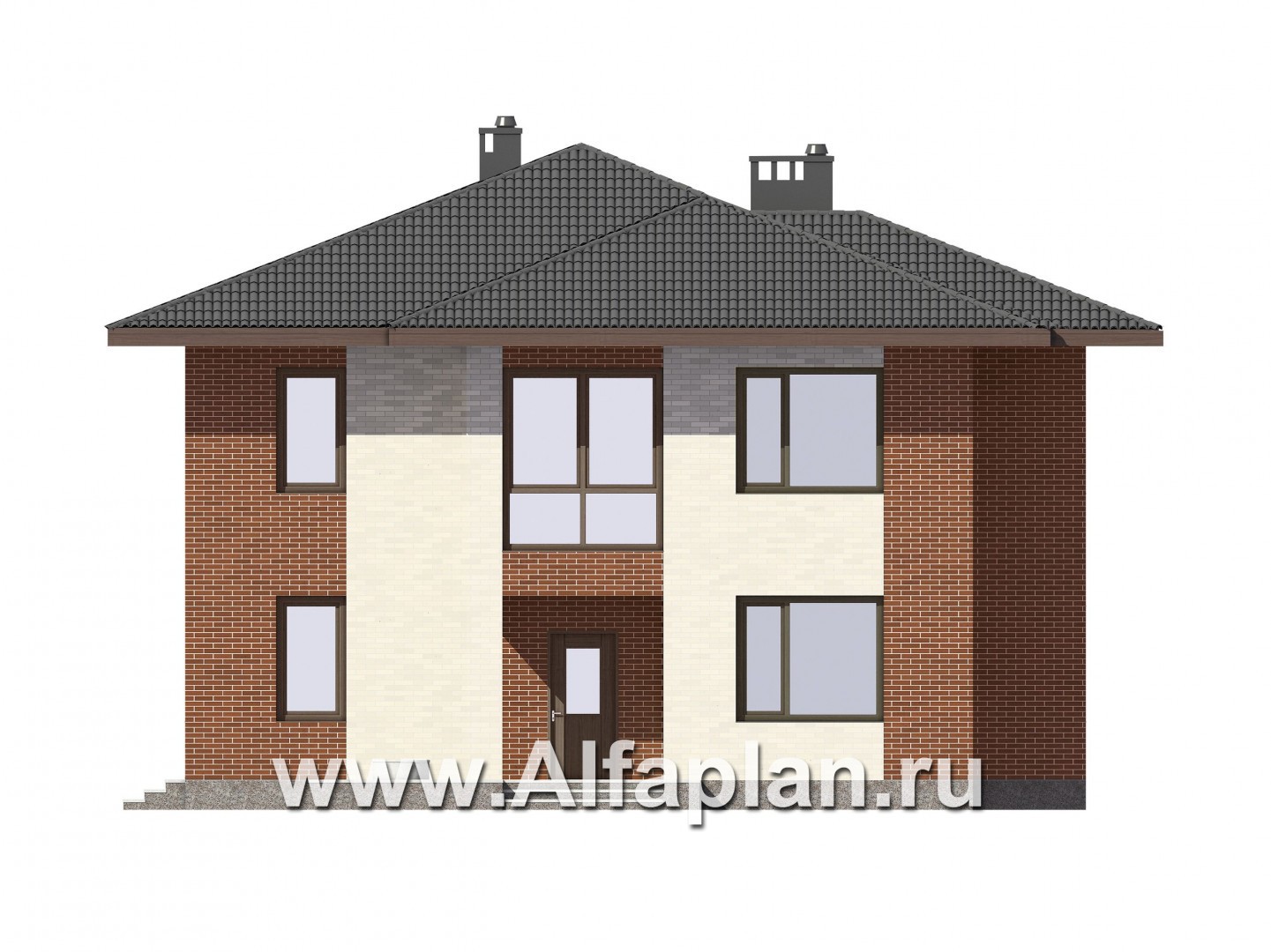 Проекты домов Альфаплан - Двухэтажный дом для большой семьи - изображение фасада №1
