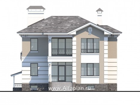 Проекты домов Альфаплан - «Репутация»- аристократический коттедж из блоков с цоколем - превью фасада №1