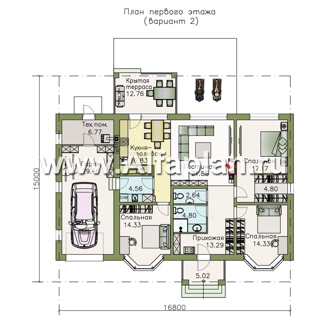 322B «Новый свет» - проект одноэтажного дома с эркером и с гаражом, для  небольшой семьи: цена | Купить готовый проект с фото и планировкой