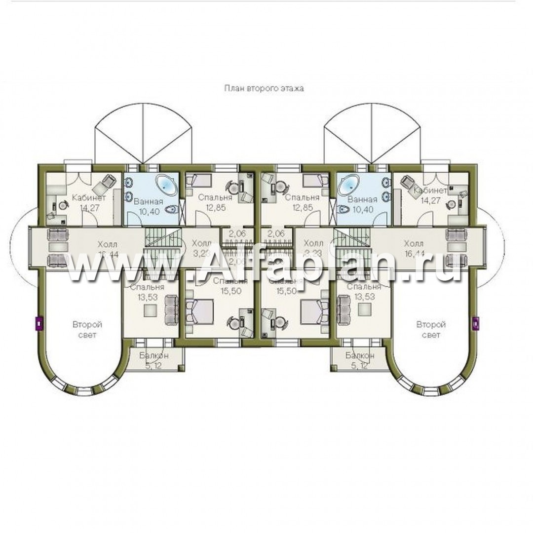 Проекты домов Альфаплан - «Онегин» - дуплекс (дом на две семьи) в стиле замка - изображение плана проекта №2