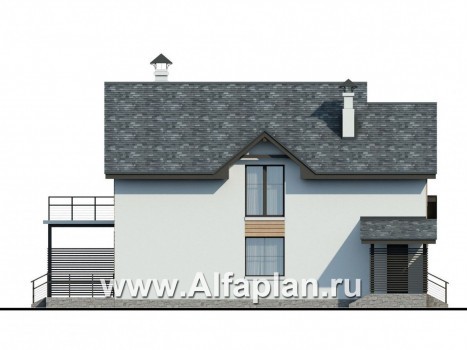 «Гольфстрим» - проект дома с мансардой в скандинавском стиле, с террасой, для узкого участка - превью фасада дома