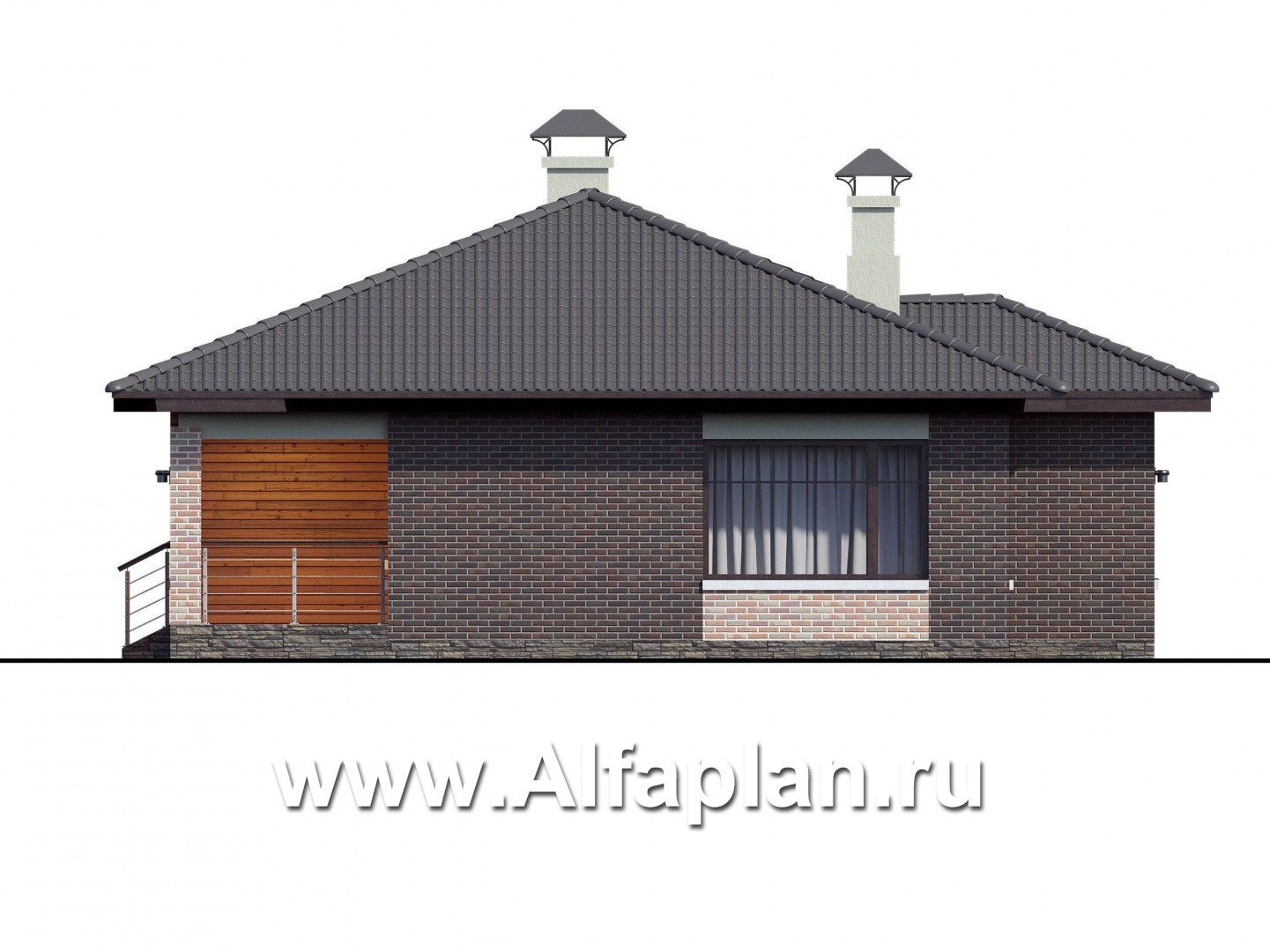 Проекты домов Альфаплан - «Онега» - проект одноэтажного дома с двумя спальнями - изображение фасада №2