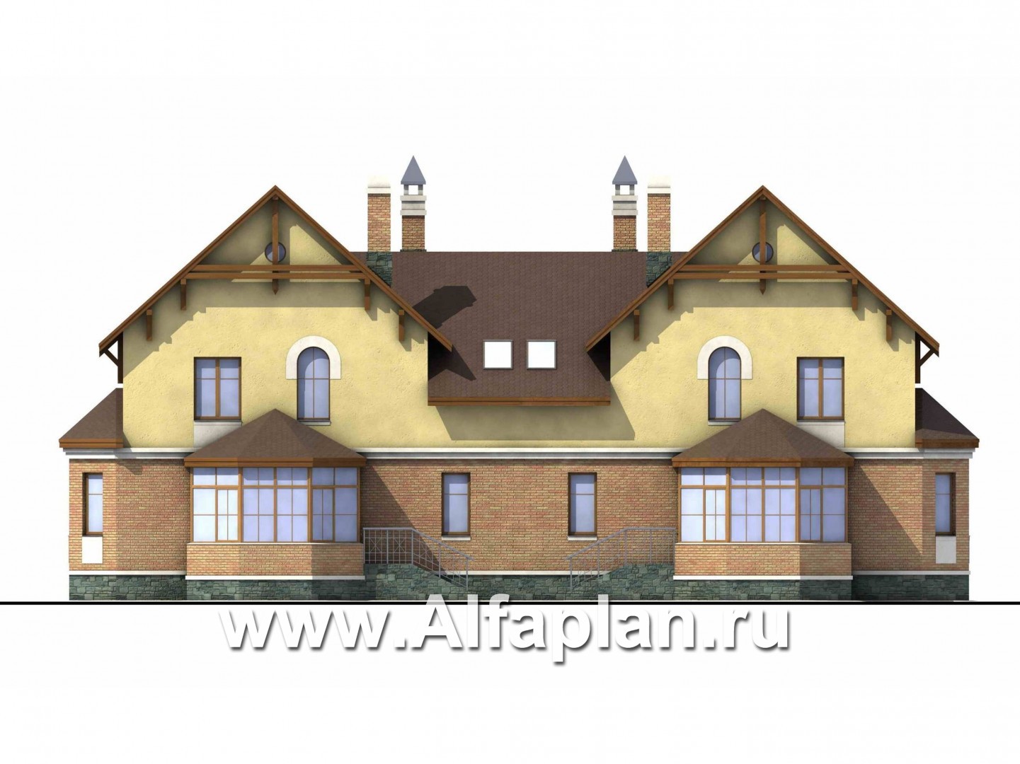 Проекты домов Альфаплан - «Поколение» - блокированный дом с эркерами - изображение фасада №4