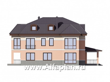 Проект двухэтажного дома с мансардой, планировка с гостевой и спальней на 1 эт, с террасой - превью фасада дома