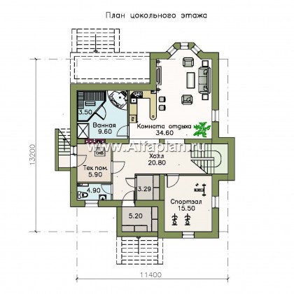 Проекты домов Альфаплан - «Репутация»- аристократический коттедж из блоков с цоколем - превью плана проекта №1