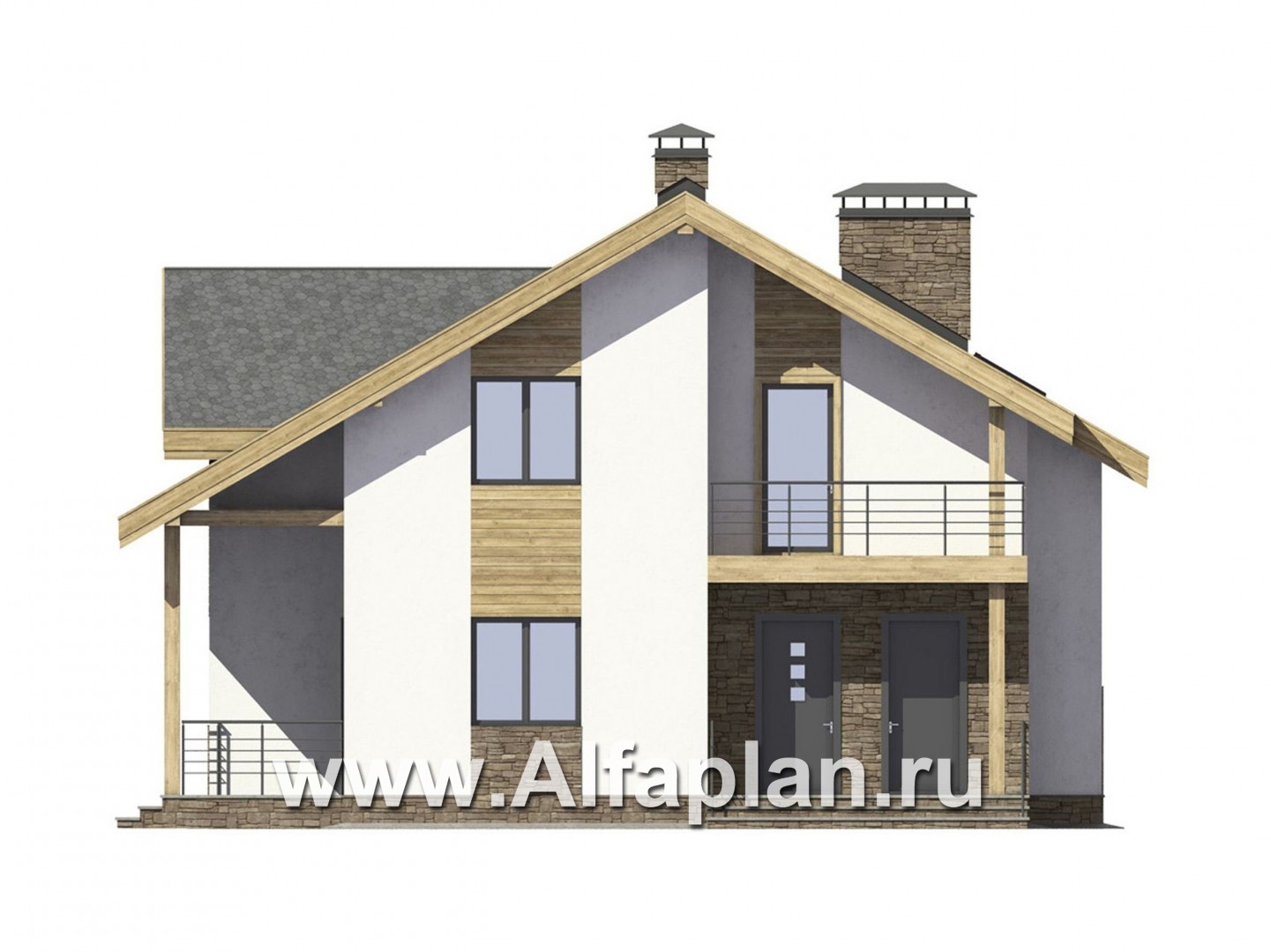 Проекты домов Альфаплан - Проект современного мансардного кирпичного дома - изображение фасада №1