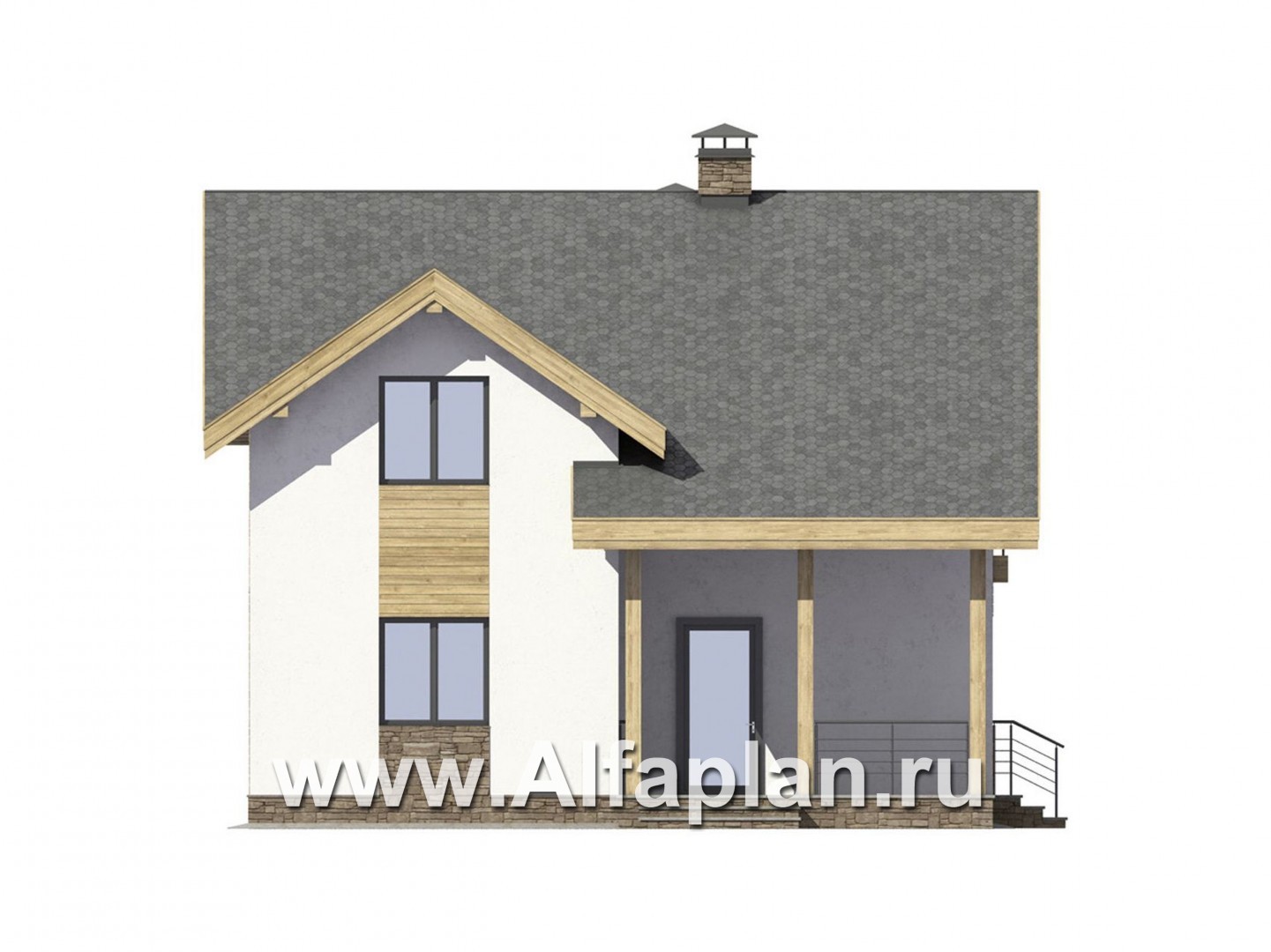 Проекты домов Альфаплан - Проект современного мансардного кирпичного дома - изображение фасада №4