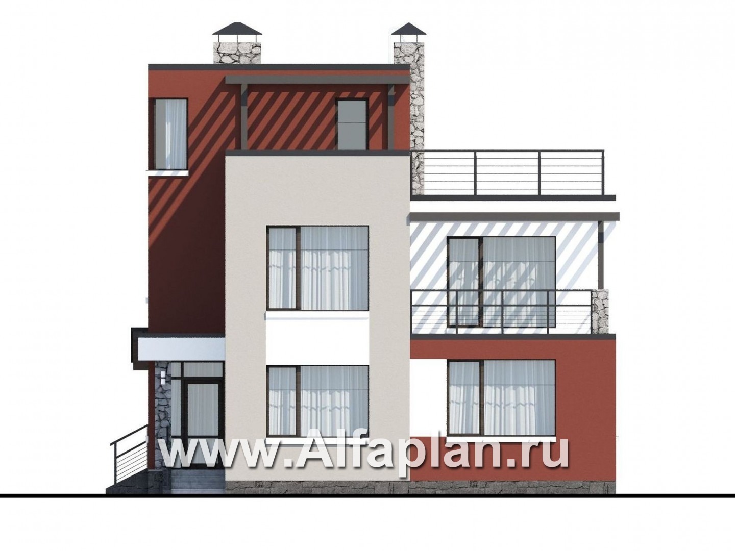 Проекты домов Альфаплан - «Виток спирали» -современный коттедж с «зеленой» плоской кровлей - изображение фасада №1