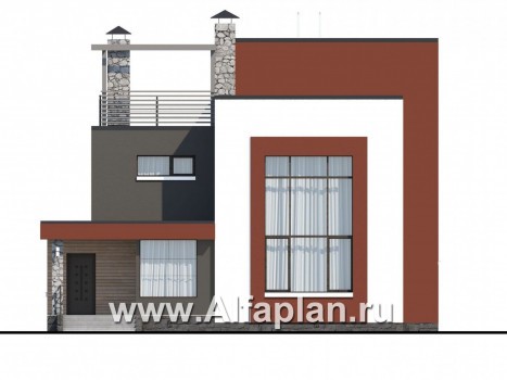 Проекты домов Альфаплан - «Пристань» - проект дома с плоской эксплуатируемой кровлей - превью фасада №1