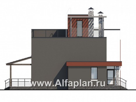 Проекты домов Альфаплан - «Пристань» - проект дома с плоской эксплуатируемой кровлей - превью фасада №3