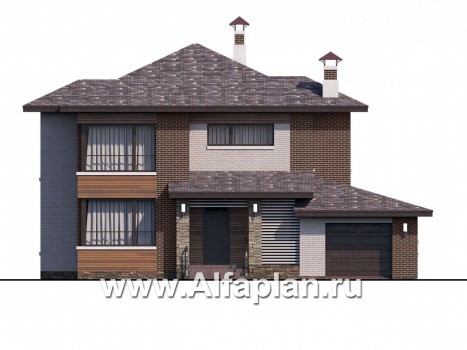 «Эридан» - красивый проект двухэтажного дома, с террасой и сгаражом, в современном стиле - превью фасада дома