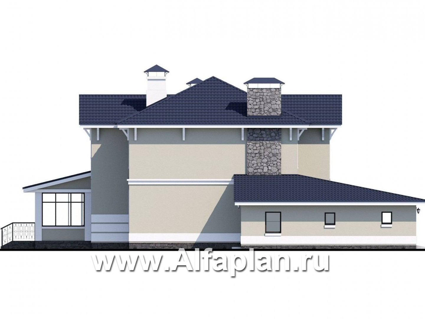 Проекты домов Альфаплан - «Семь ветров» - двухэтажный  комфортабельный коттедж с большим гаражом. - изображение фасада №3