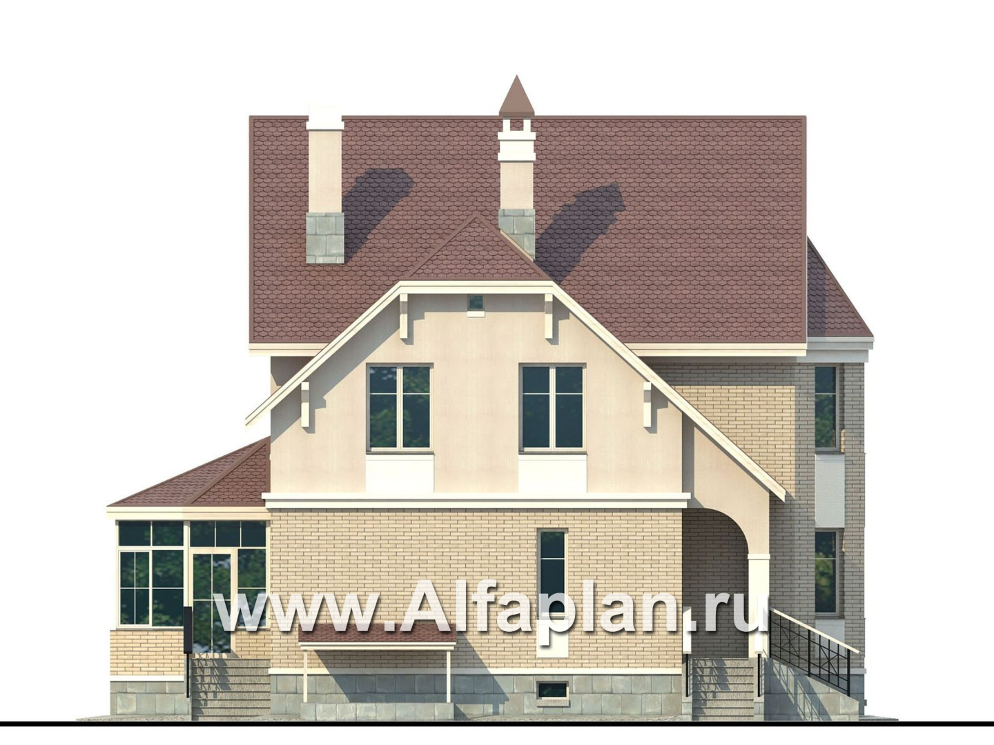 Проекты домов Альфаплан - «Успех Плюс» — удобный коттедж с цокольным этажом - изображение фасада №3