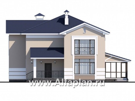 Проекты домов Альфаплан - «Диадема» - респектабельный коттедж в классическом стиле - превью фасада №2