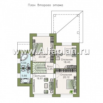 Проекты домов Альфаплан - «Рождествено»- двухэтажный коттедж с большой верандой - превью плана проекта №2