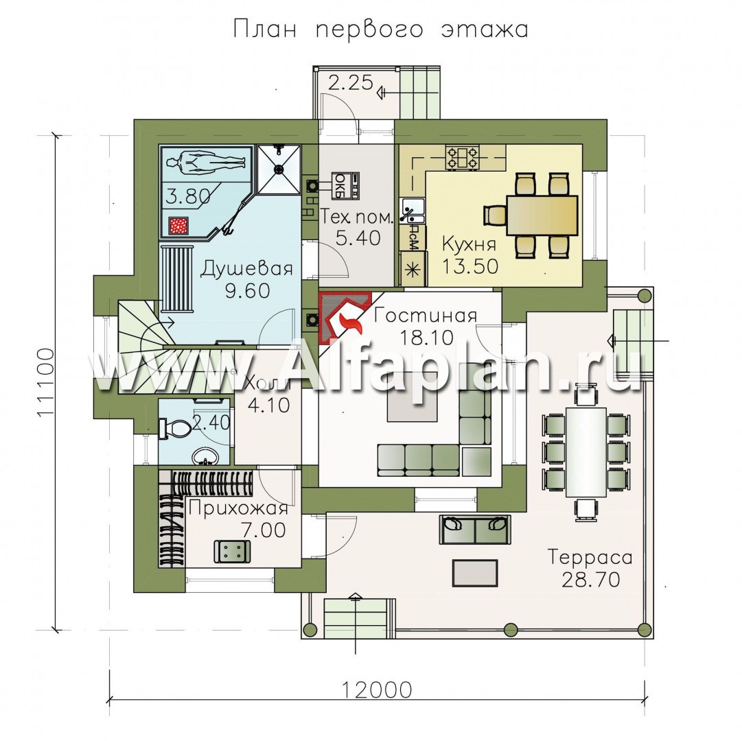 Проекты домов Альфаплан - «Квантум» - коттедж с односкатной крышей - план проекта №1