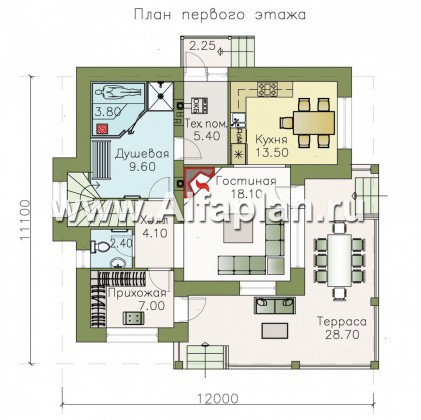 Проекты домов Альфаплан - «Квантум» - современный двухэтажный дом с большой террасой - превью плана проекта №1