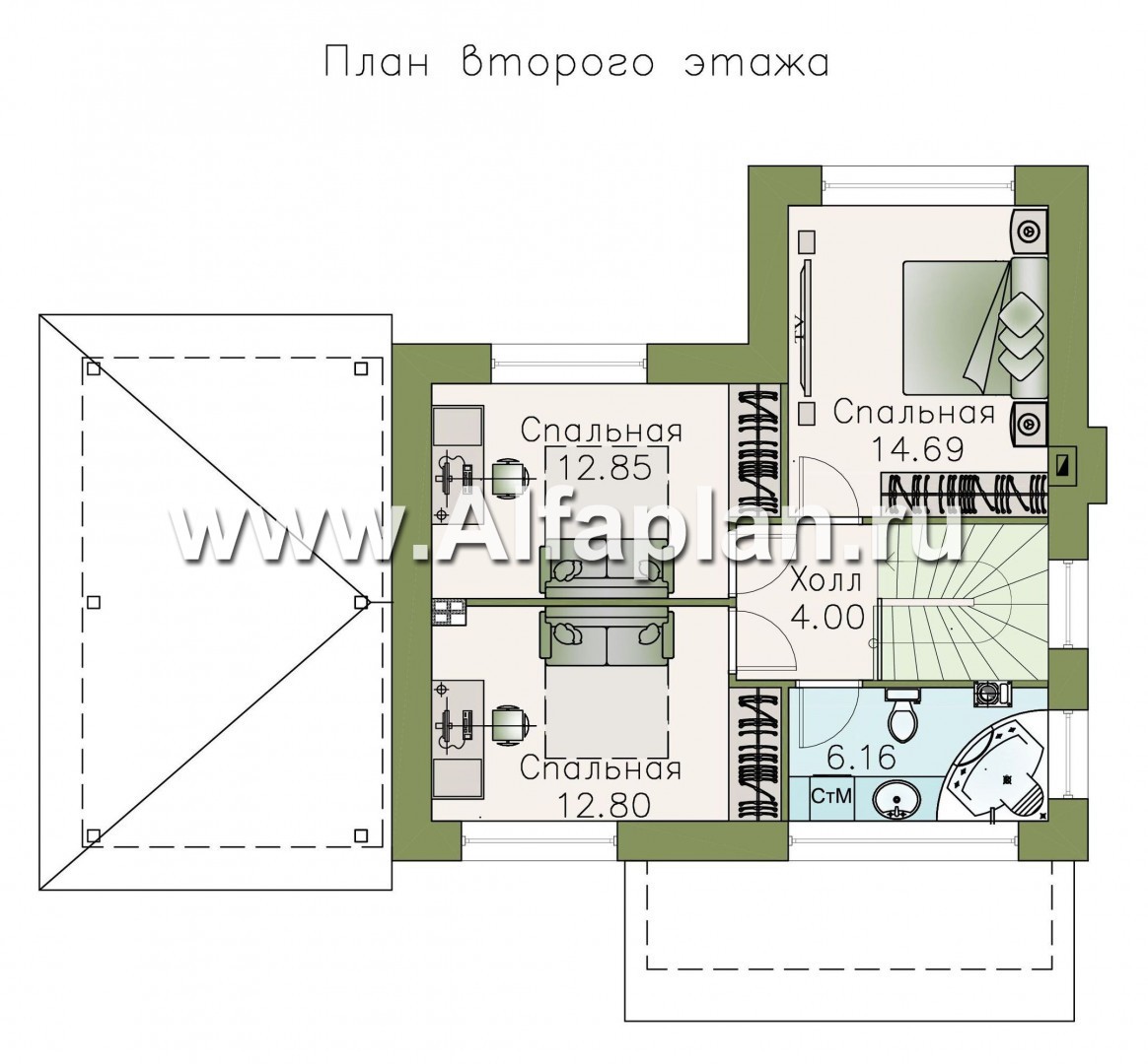 Проекты домов Альфаплан - Кирпичный дом «Панорама» с гаражом навесом - план проекта №3