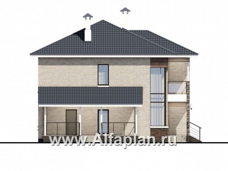 Проекты домов Альфаплан - «Роман с камнем» — двухэтажный коттедж со вторым светом - превью фасада №3