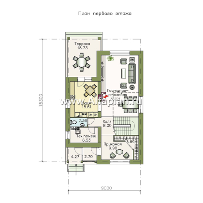 Проекты домов Альфаплан - «Монрепо» - компактный дом для узкого участка - превью плана проекта №1