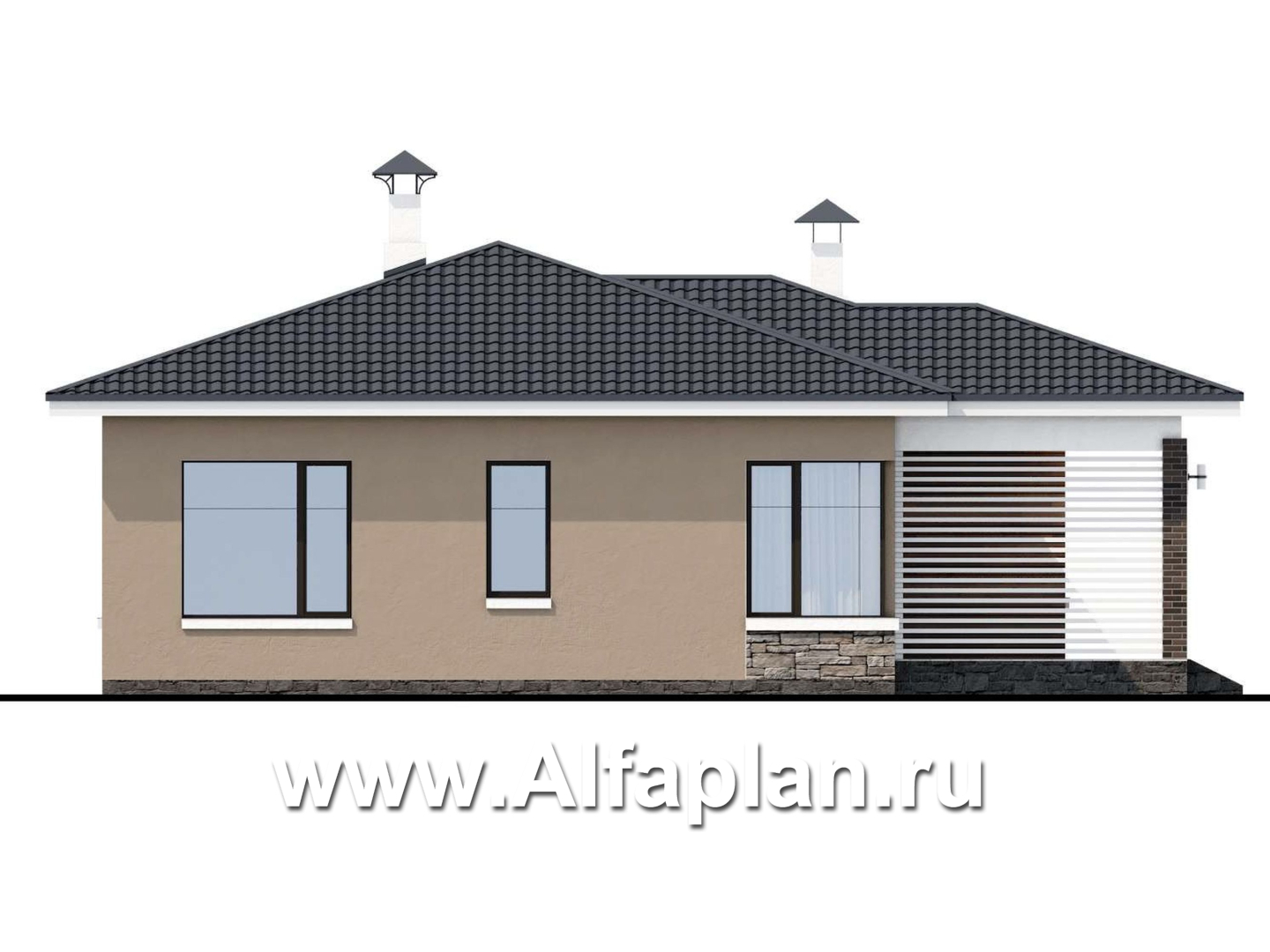 Проекты домов Альфаплан - «Аэда» - небольшой одноэтажный дом с тремя спальнями - изображение фасада №3