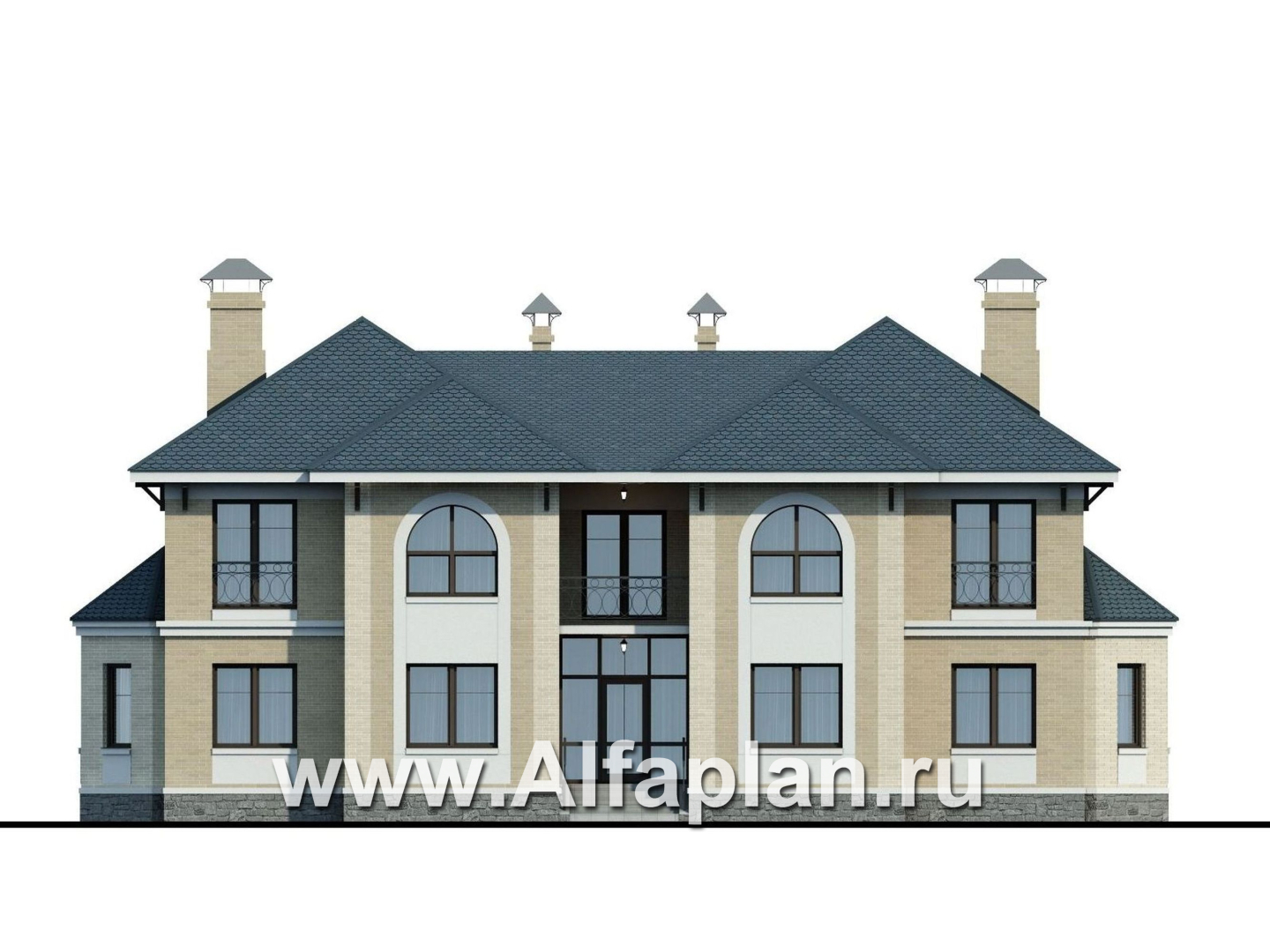 Проекты домов Альфаплан - «Эйваро плюс»- двухквартирный коттедж для близких родственников - изображение фасада №1