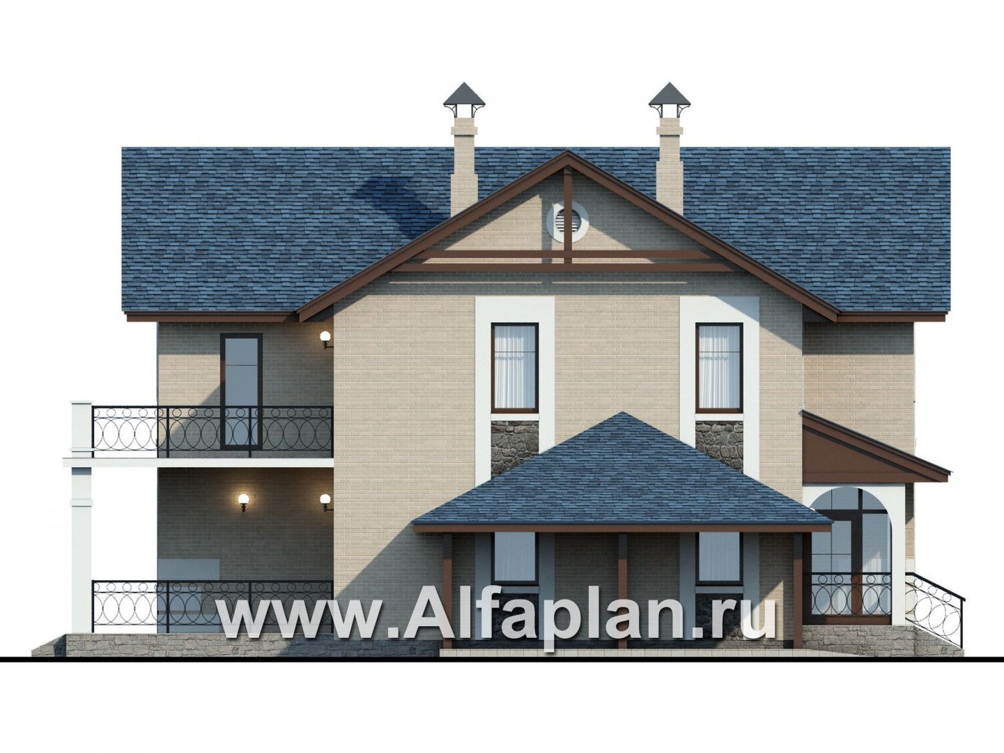 Проекты домов Альфаплан - «Монрепо» - компактный дом из блоков с гаражом-навесом - изображение фасада №3