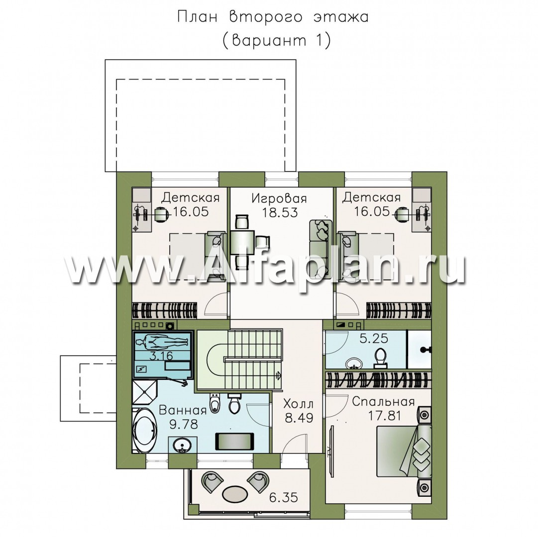 Проекты домов Альфаплан - «Седьмая высота» - проект двухэтажного современного дома с большой гостиной - изображение плана проекта №2
