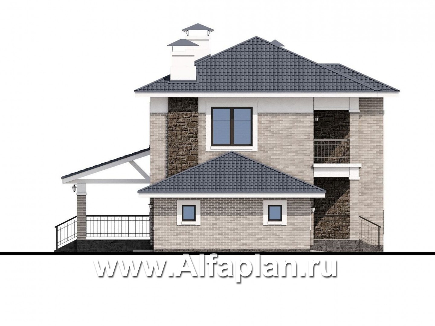 Проекты домов Альфаплан - «Топаз» - проект дома с открытой планировкой и гаражом - изображение фасада №3