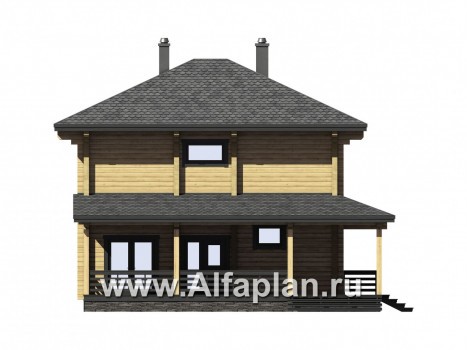 Проекты домов Альфаплан - Двухэтажный деревянный дом с террасой - превью фасада №1