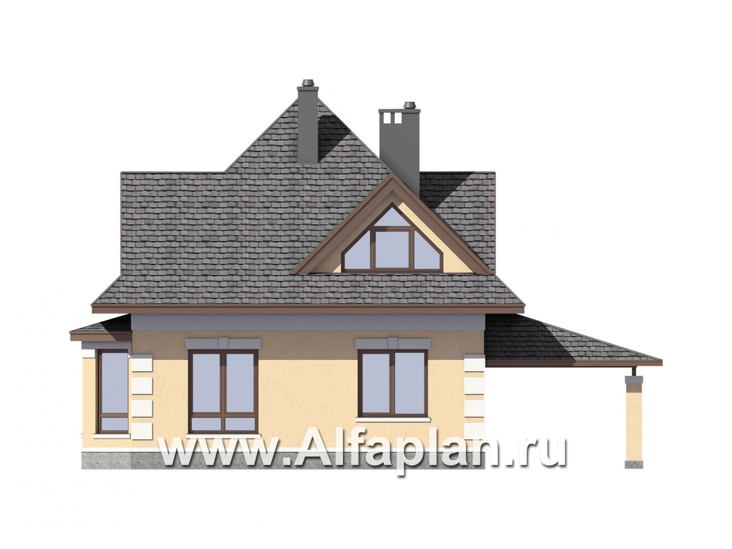 Проекты домов Альфаплан - Компактный мансардный дом с навесом для машины - изображение фасада №3