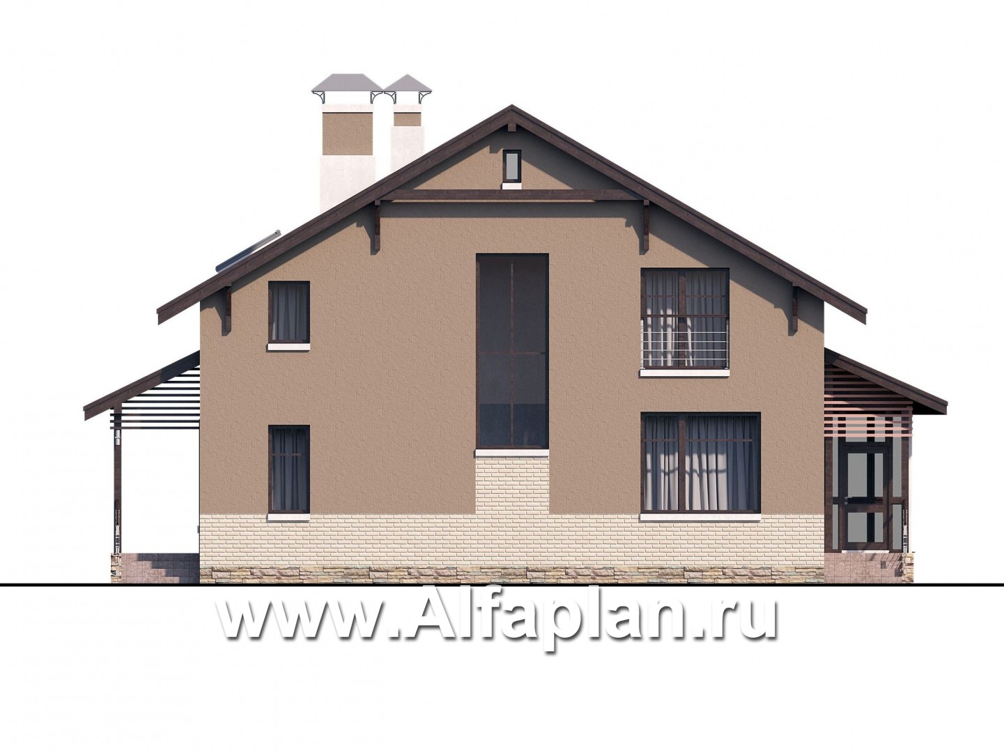 Проекты домов Альфаплан - «Регата» - загородный дом с мансардой под двускатной крышей - изображение фасада №4