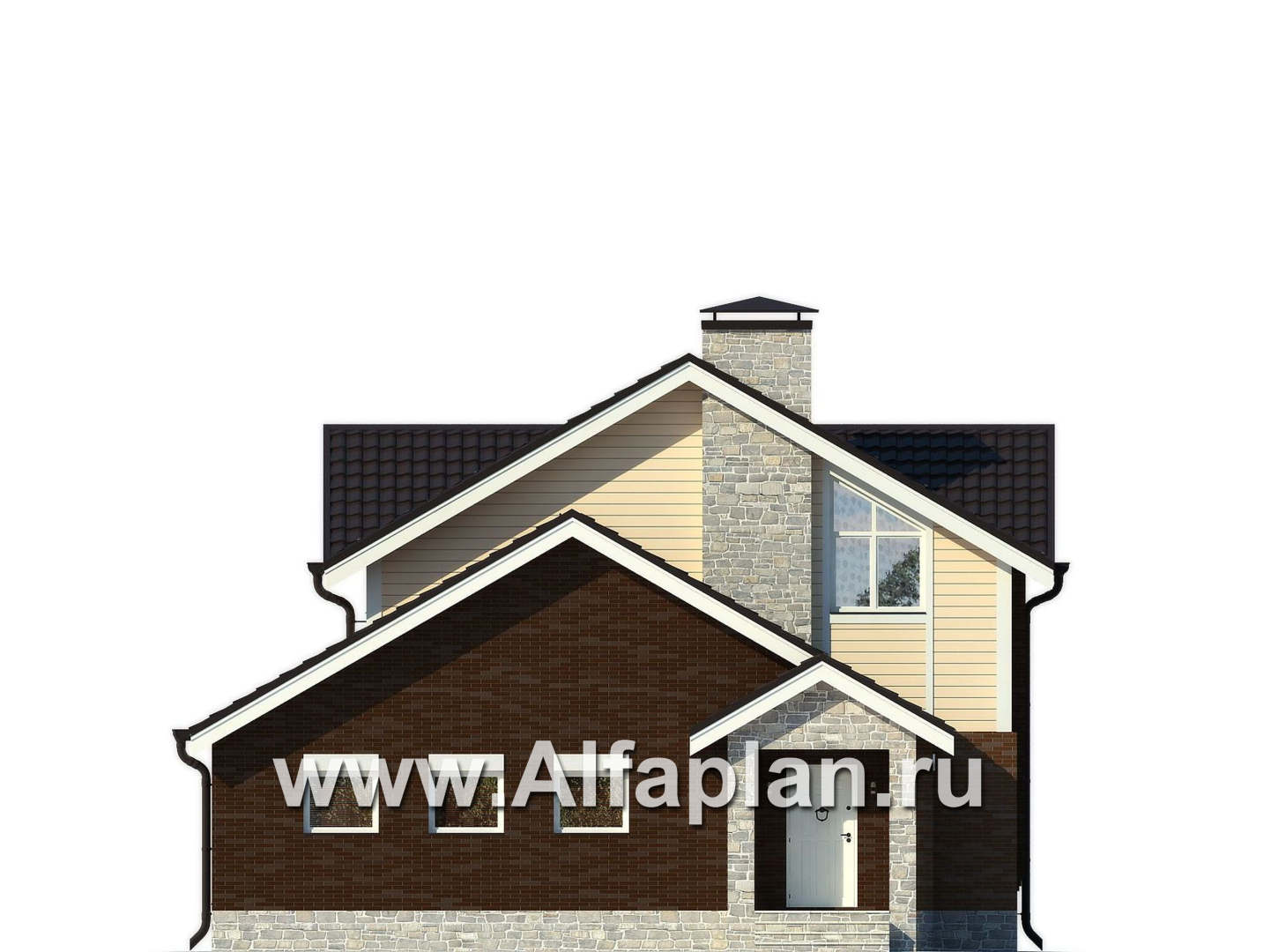 Проекты домов Альфаплан - Небольшой мансардный дом с гаражом - изображение фасада №1