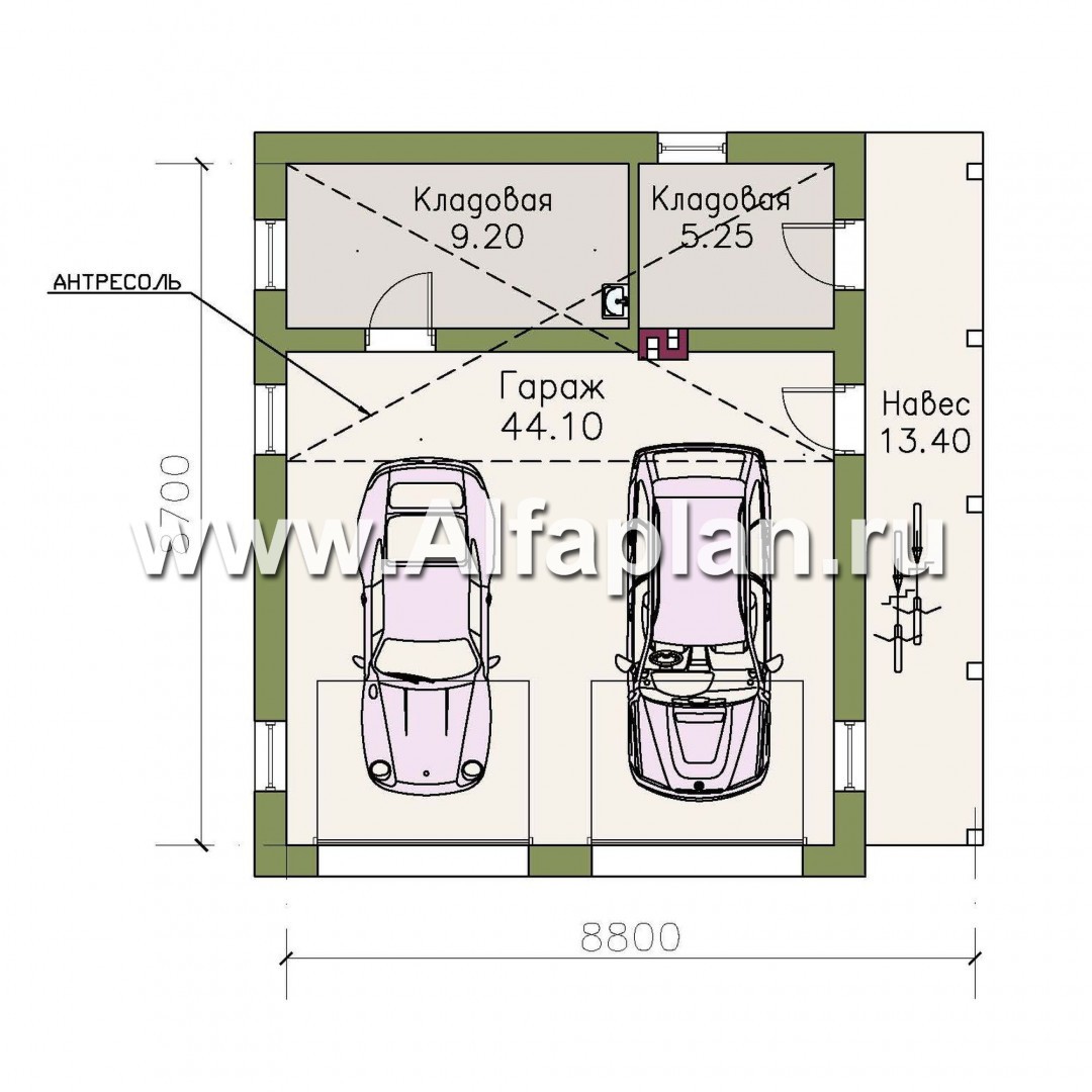 Проекты домов Альфаплан - Гараж на два автомобиля - план проекта №1
